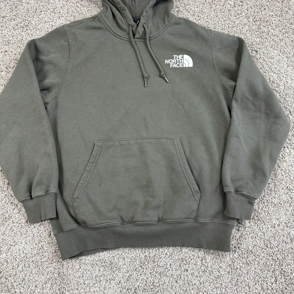 The North Face Hoodie Mens Medium Green Pullover Fleece Sweatshirt Big Logo